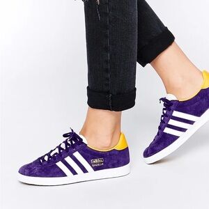 ADIDAS ORIGINALS GAZELLE OG DARK PURPLE TRAINERS SHOES, Sz 6.5 .LAKERS LA COLORS